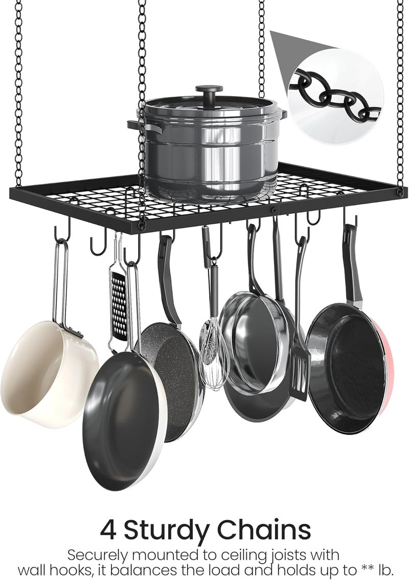 CHOEZON Hanging Pot Rack, Ceiling Mounted Pot Hanger for Kitchen, Metal Cookware Storage Organizer with 12 Hooks, for Storage of Cookware, Utensils in Kitchen, 23.7" L, Black TPR03BB - Image 5